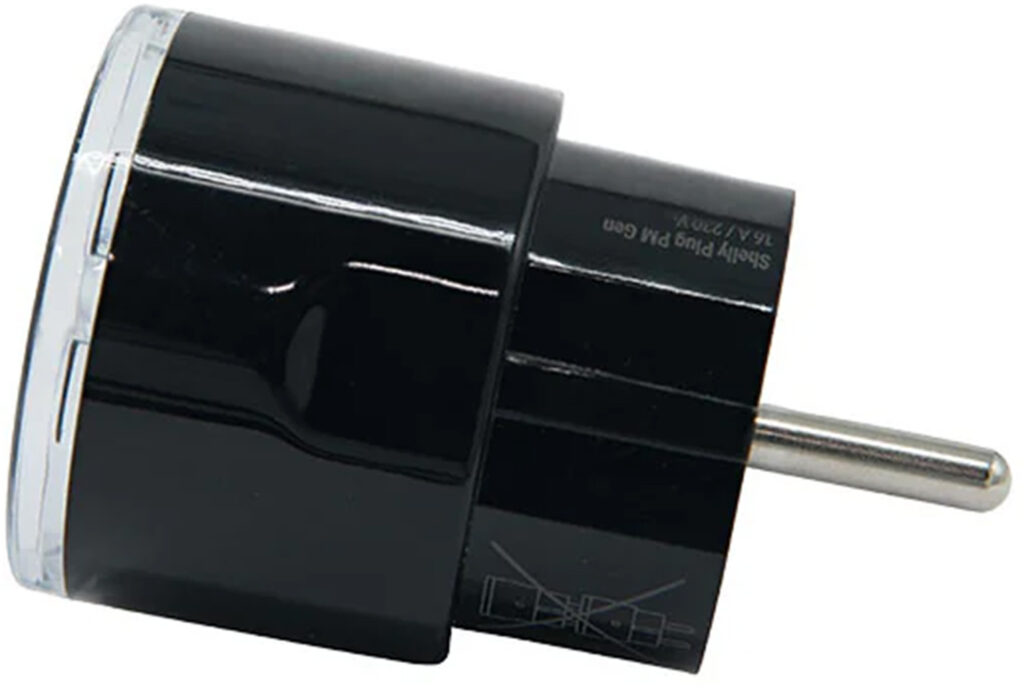 Priză contor de energie Shelly Plug PM Gen3, 16 A / 3680 W, fără releu, WiFi, Bluetooth și Matter, gateway BLU, neagră
