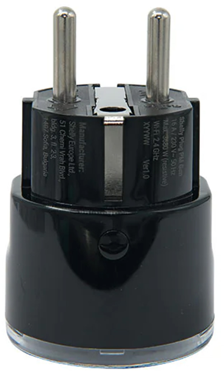 Priză contor de energie Shelly Plug PM Gen3, 16 A / 3680 W, fără releu, WiFi, Bluetooth și Matter, gateway BLU, neagră