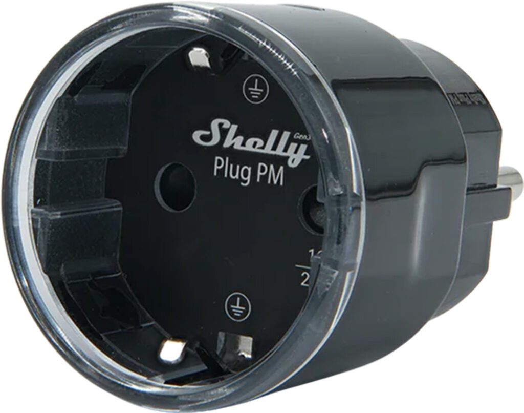 Priză contor de energie Shelly Plug PM Gen3, 16 A / 3680 W, fără releu, WiFi, Bluetooth și Matter, gateway BLU, neagră