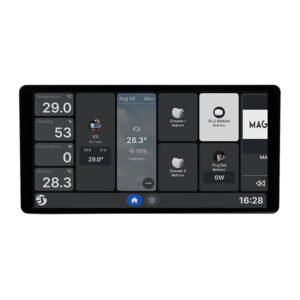 Panou de control smart Shelly Wall Display X2i, ecran tactil 6,95″, Android 11, WiFi 6 dual-band, releu 5 A, bază interschimbabilă, argintiu