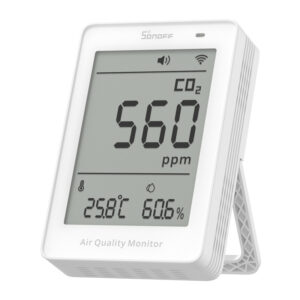 Monitor CO2 WiFi SONOFF AirGuard CO2 (SAWF-08P) cu Matter, senzor NDIR 400–5000 ppm, temperatură și umiditate, ecran LCD 3,73″
