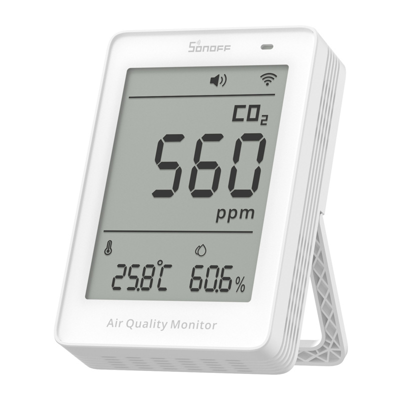 Monitor CO2 WiFi SONOFF AirGuard CO2 (SAWF-08P) cu Matter, senzor NDIR 400–5000 ppm, temperatură și umiditate, ecran LCD 3,73″