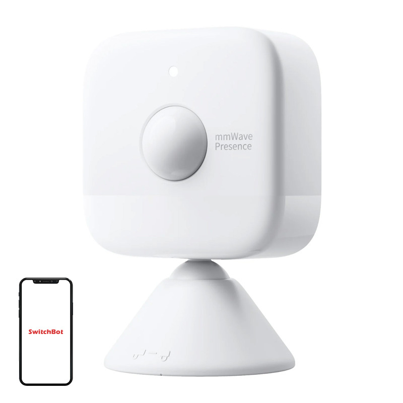 Senzor de prezență SwitchBot cu radar mmWave, PIR și senzor de lumină, prezență statică până la 5 m, Bluetooth, 2 × AAA