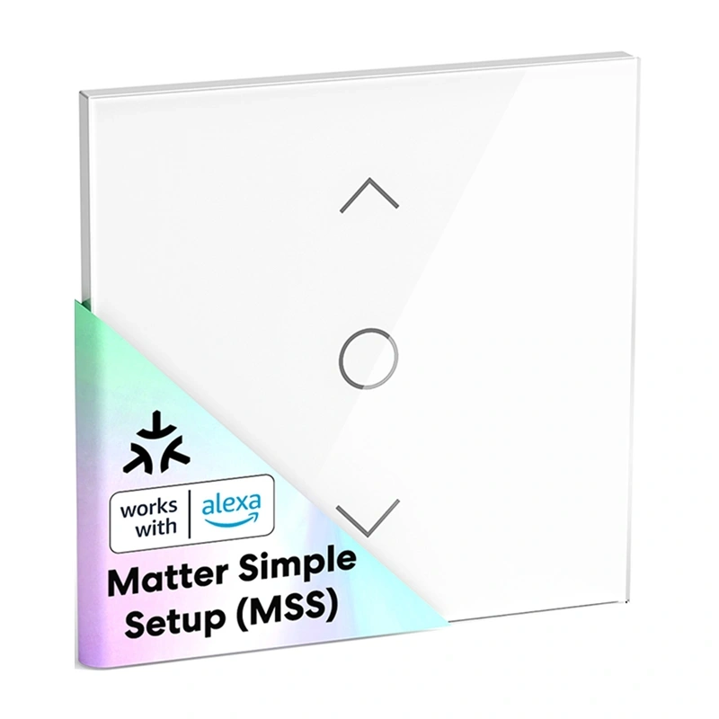 Întrerupător smart pentru rulouri Meross MRS100 cu panou tactil din sticlă, Matter, calibrare automată, WiFi, pentru doză