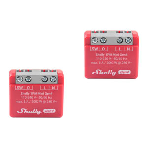 Set 2 relee smart compacte Shelly 1PM Mini Gen4, 8 A, măsurare consum, WiFi, Zigbee, Matter și Bluetooth, pentru doză