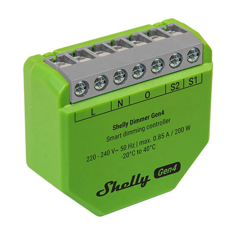 Dimmer smart Shelly Dimmer Gen4, cu sau fără nul, LED până la 150 W, WiFi, Zigbee, Matter și Bluetooth, pentru doză