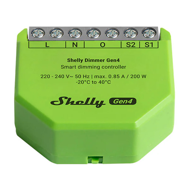 Dimmer smart Shelly Dimmer Gen4, cu sau fără nul, LED până la 150 W, WiFi, Zigbee, Matter și Bluetooth, pentru doză