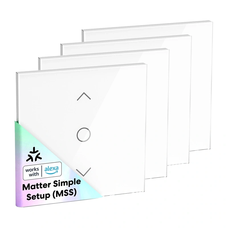 Set 4 întrerupătoare smart pentru rulouri Meross MRS100 cu panou tactil din sticlă, Matter, calibrare automată, WiFi