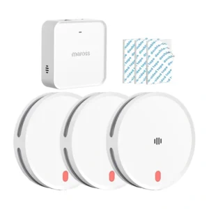 Kit 3 detectoare de fum smart Meross MA151 cu hub MSH450 Matter, EN 14604, interconectate, sirenă hub 110 dB