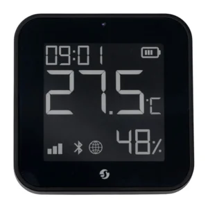 Senzor de temperatură și umiditate Shelly BLU H&T Display ZB cu ecran e-paper și ceas, Bluetooth și Zigbee, 2 × CR2032, negru