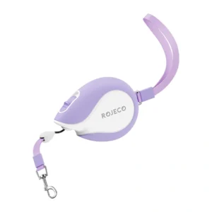 Lesă retractabilă mini Rojeco 3 m pentru câini mici și pisici sub 15 kg, șnur din nailon, oprire cu un buton, 120 g, violet