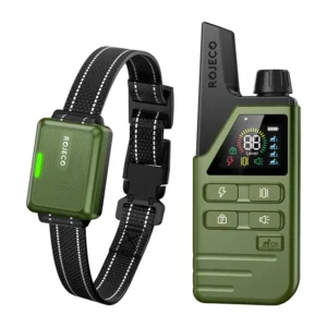 Zgardă de dresaj cu telecomandă Rojeco DOG800, rază 300 m, sunet, vibrație și impuls, IPX7, verde