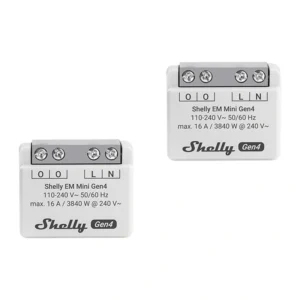 Set 2 contoare de energie Shelly EM Mini Gen4, monofazat, 16 A, WiFi, Zigbee, Matter și Bluetooth, pentru doză