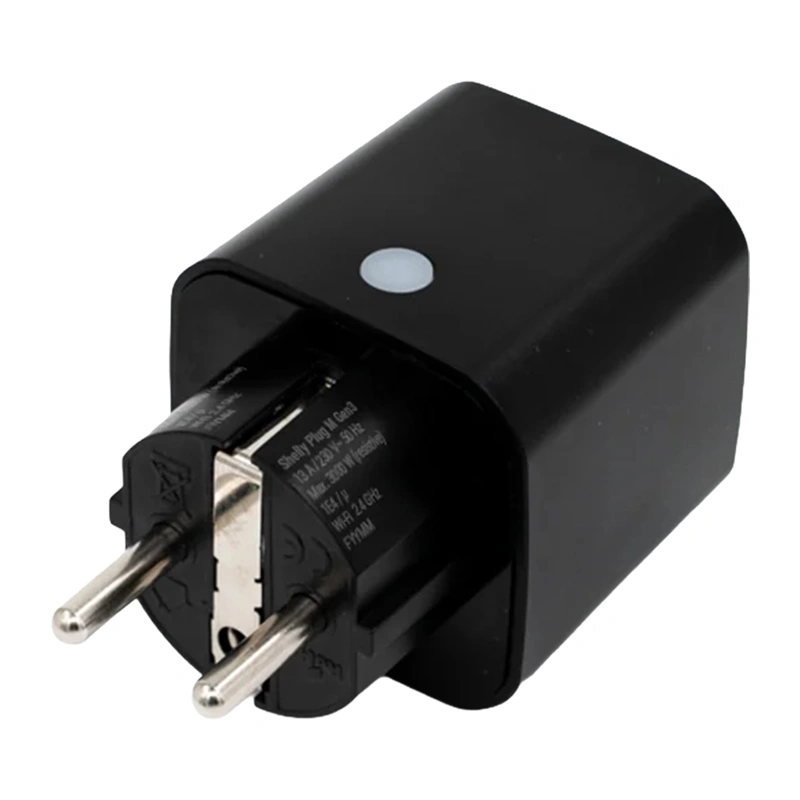 Priză smart WiFi Shelly Plug M Gen3, 13 A / 3000 W, măsurare consum, Matter și Bluetooth, gateway BLU, neagră