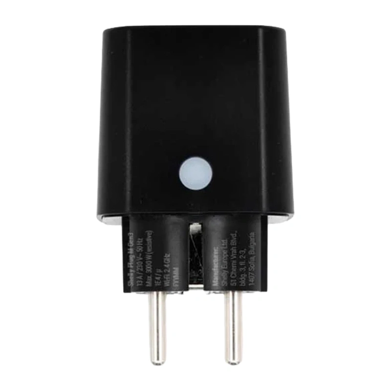 Priză smart WiFi Shelly Plug M Gen3, 13 A / 3000 W, măsurare consum, Matter și Bluetooth, gateway BLU, neagră